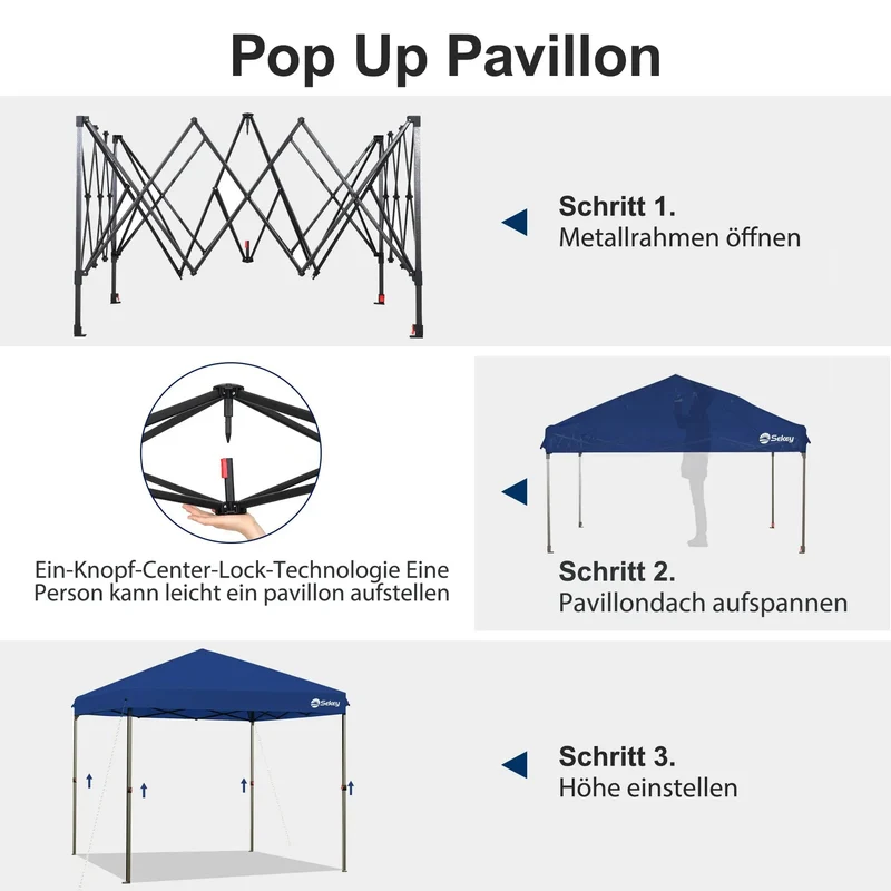 Sekey 300 x 300 cm Faltpavillon mit 4 Sandsäcken und Tragetasche
