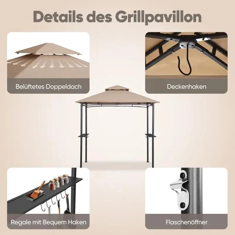 Sekey 245 x 150 x 250 cm Grillpavillon mit Ablage und Haken