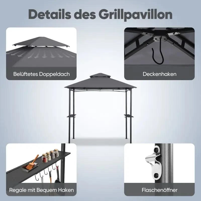 Sekey 245 x 150 x 250 cm Grillpavillon mit Ablage und Haken