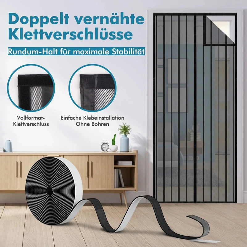 Sekey Magnet Fliegengitter Tür aus Polyester, mit Bändern, Schwarz