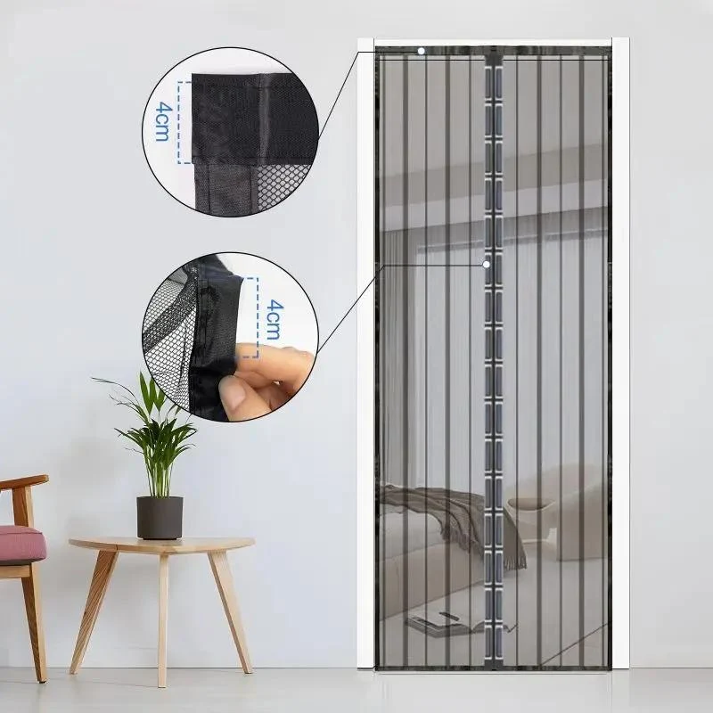 Sekey Magnet Fliegengitter Tür aus Polyester, mit Bändern, Schwarz