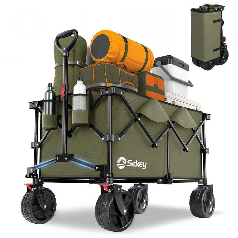 Sekey 200L / 200KG Faltbarer Bollerwagen, Patentiert Zusammenfaltbar aus Vier Richtungen, mit Bremsen Rädern