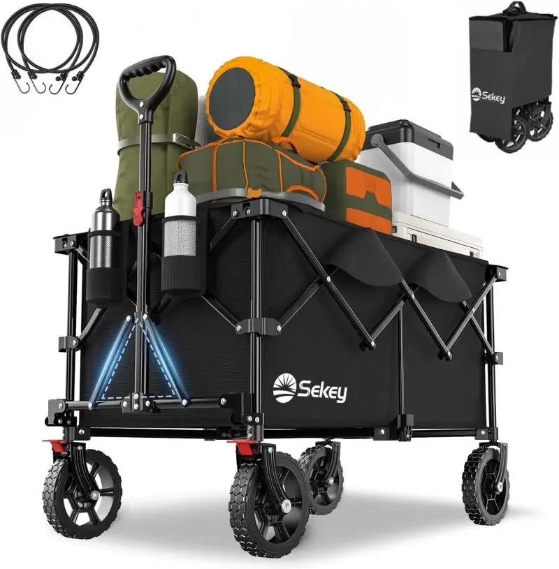 Sekey 200L / 150KG Faltbarer Bollerwagen, Patentiert Zusammenfaltbar aus Vier Richtungen, mit Bremsen