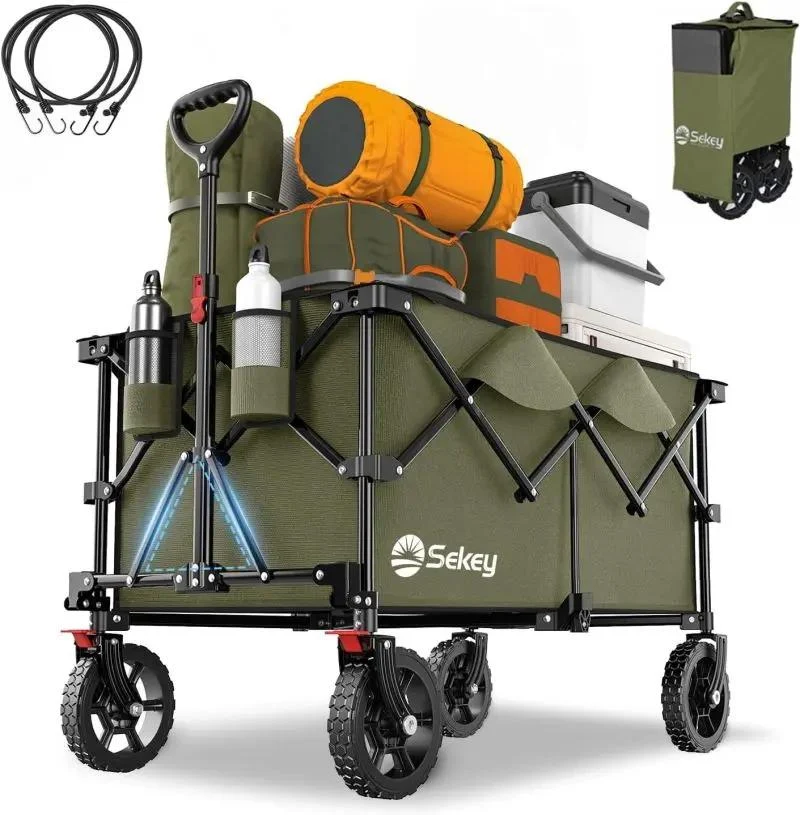 Sekey 200L / 150KG Faltbarer Bollerwagen, Patentiert Zusammenfaltbar aus Vier Richtungen, mit Bremsen