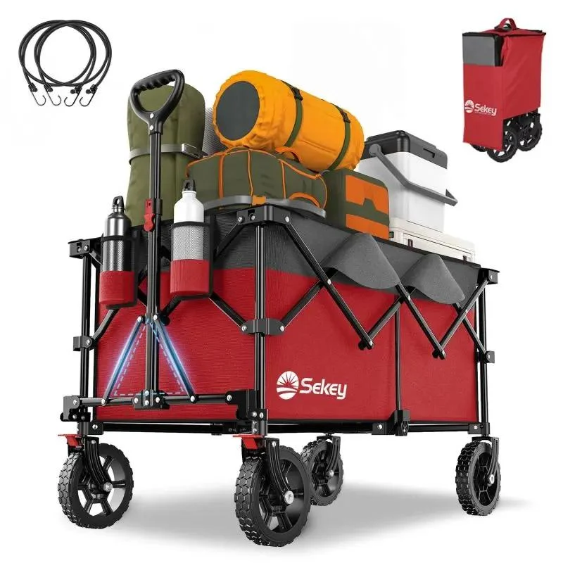 Sekey 200L / 150KG Faltbarer Bollerwagen, Patentiert Zusammenfaltbar aus Vier Richtungen, mit Bremsen