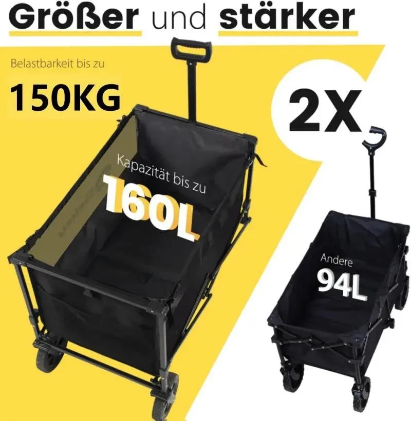 Sekey 160L / 100KG Faltbarer Bollerwagen, mit Praktischem Reißverschluss