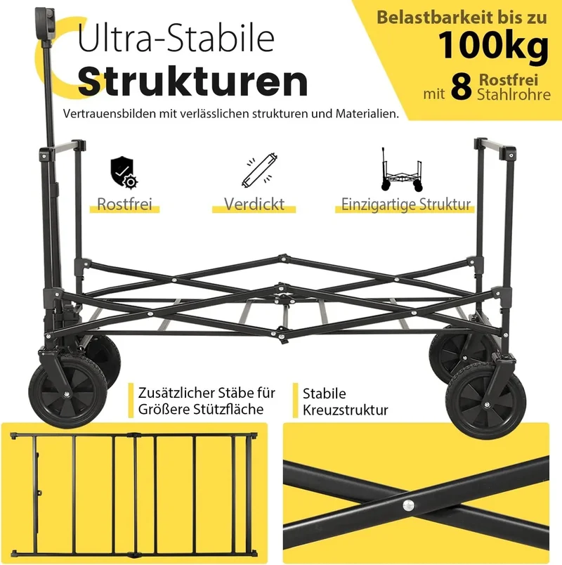 Sekey 160L / 100KG Faltbarer Bollerwagen, mit Praktischem Reißverschluss