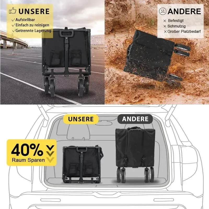 Sekey 160L / 100KG Faltbarer Bollerwagen, mit Praktischem Reißverschluss