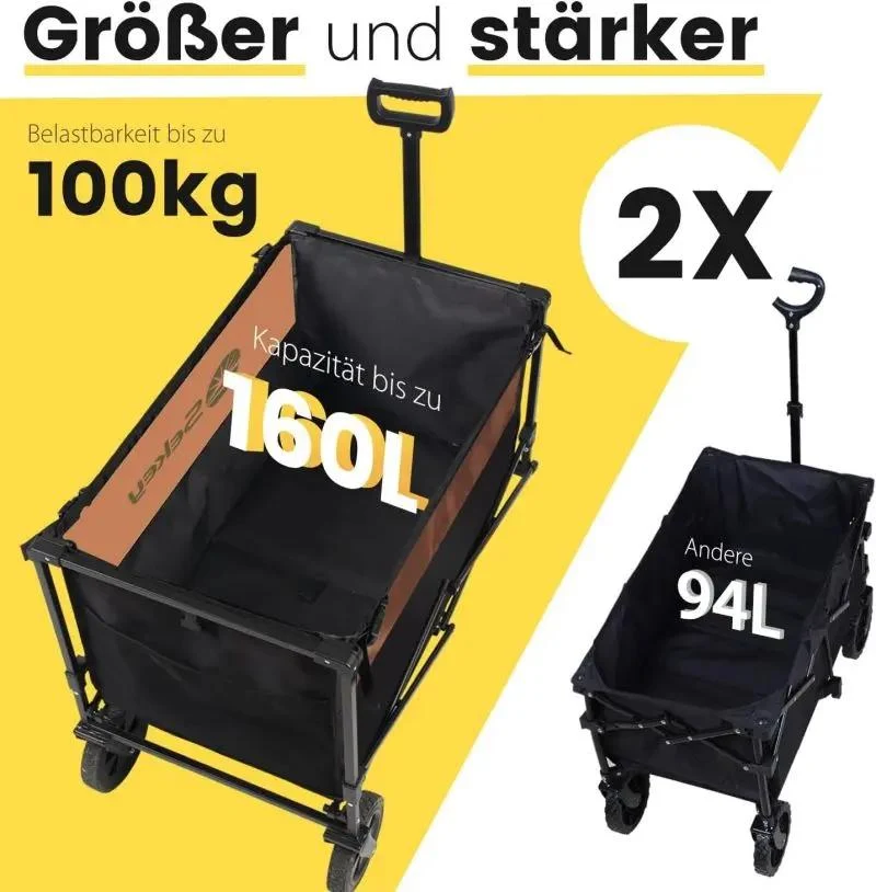 Sekey 160L / 100KG Faltbarer Bollerwagen, mit Praktischem Reißverschluss