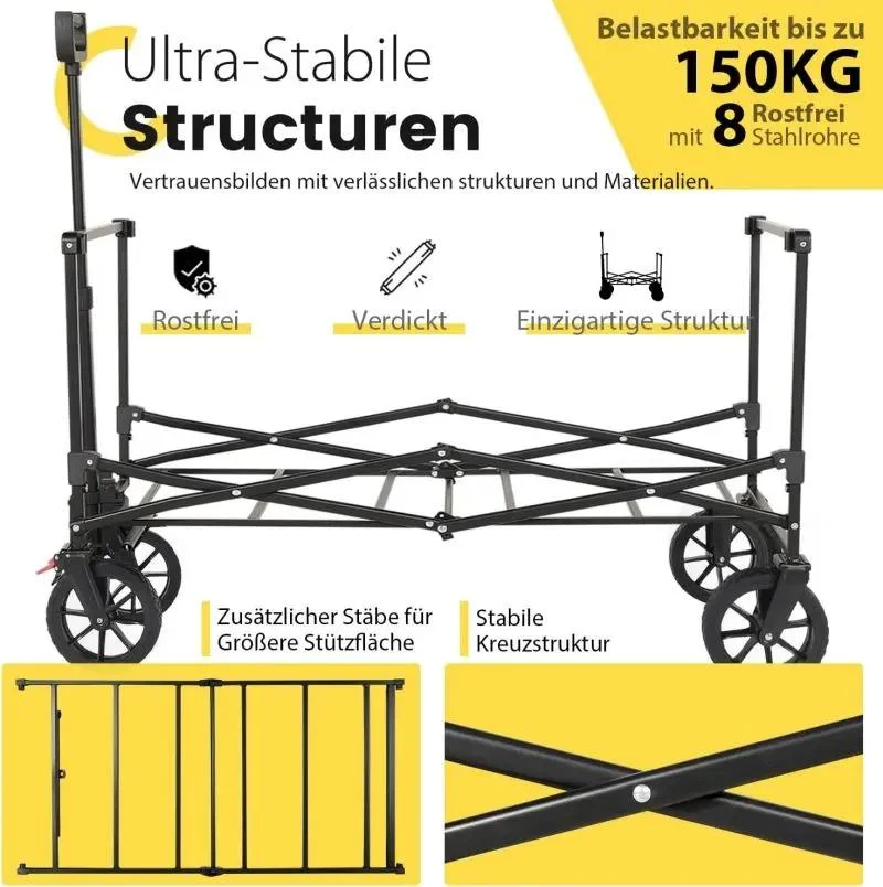 Sekey 160L / 100KG Faltbarer Bollerwagen, mit Praktischem Reißverschluss