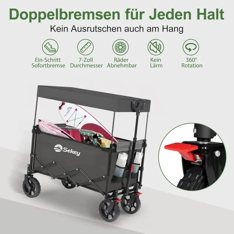 Sekey 150L / 150KG Faltbarer Bollerwagen mit Dach, Bremsen