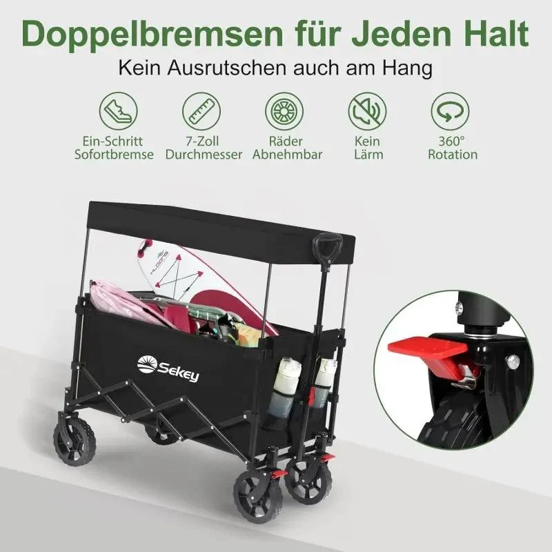 Sekey 150L / 150KG Faltbarer Bollerwagen mit Dach, Bremsen