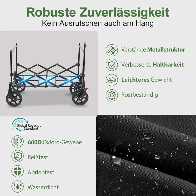 Sekey 150L / 150KG Faltbarer Bollerwagen mit Dach, Bremsen