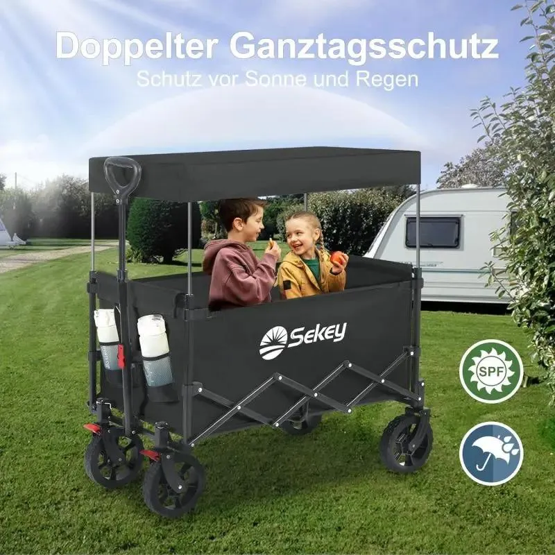 Sekey 150L / 150KG Faltbarer Bollerwagen mit Dach, Bremsen