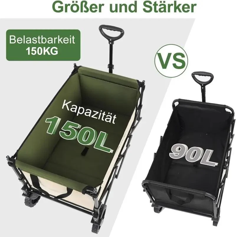 Sekey 150L / 150KG Faltbarer Bollerwagen mit Dach, Bremsen