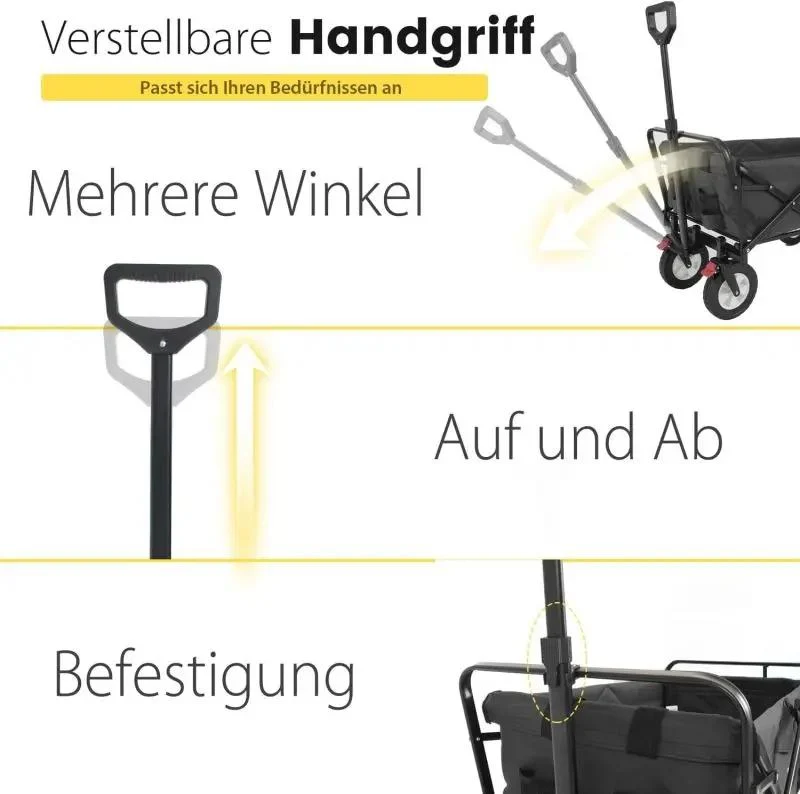 Sekey 100L / 200KG Faltbarer Bollerwagen, mit Bremsen und Vollgummirädern