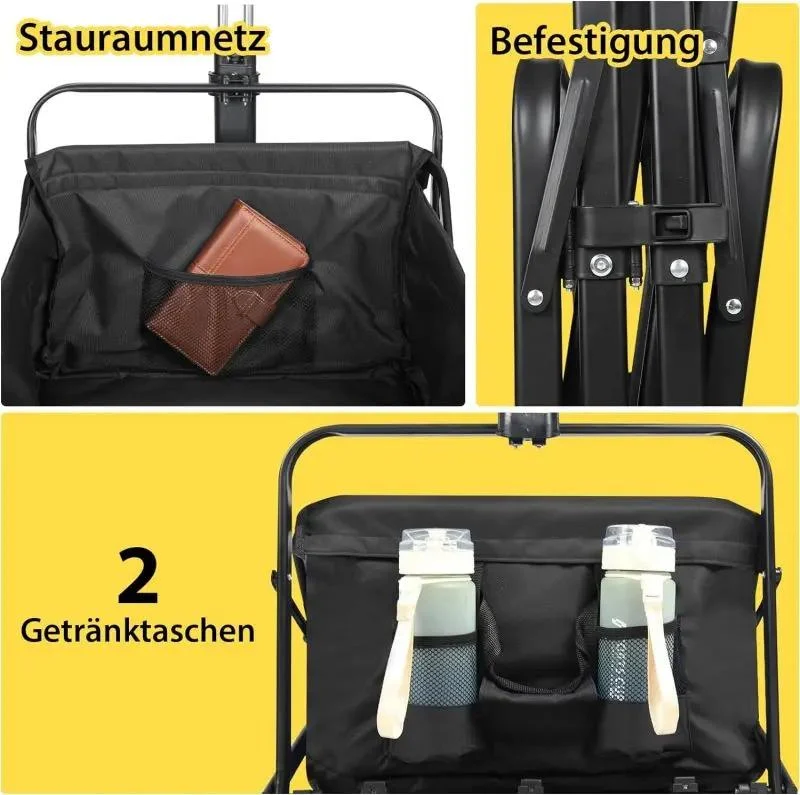 Sekey 100L / 200KG Faltbarer Bollerwagen, mit Bremsen und Vollgummirädern
