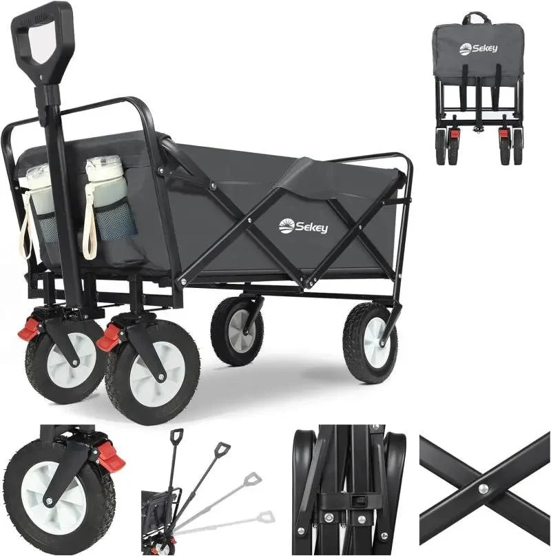 Sekey 100L / 200KG Faltbarer Bollerwagen, mit Bremsen und Vollgummirädern