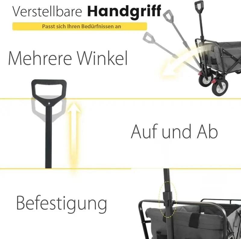 Sekey 100L / 200KG Faltbarer Bollerwagen, mit Bremsen und Vollgummirädern