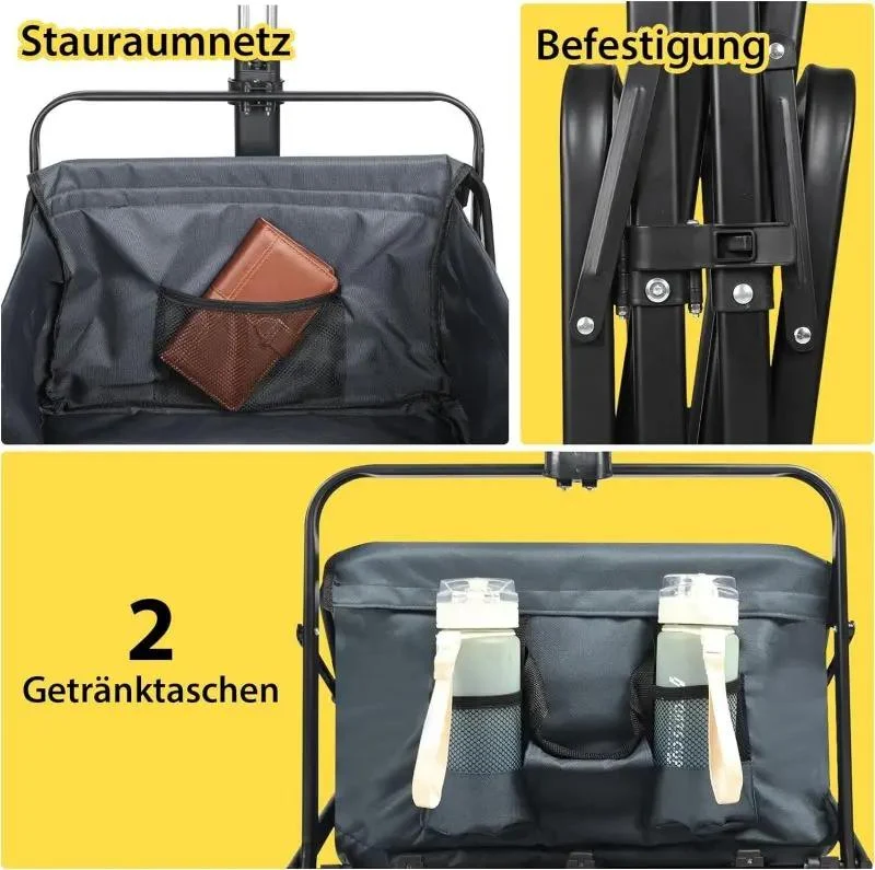 Sekey 100L / 200KG Faltbarer Bollerwagen, mit Bremsen und Vollgummirädern