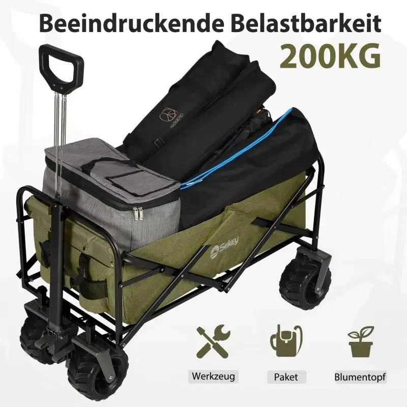 Sekey 94L / 200KG Faltbarer Bollerwagen, mit Bremsen und Extra Breiten Rädern