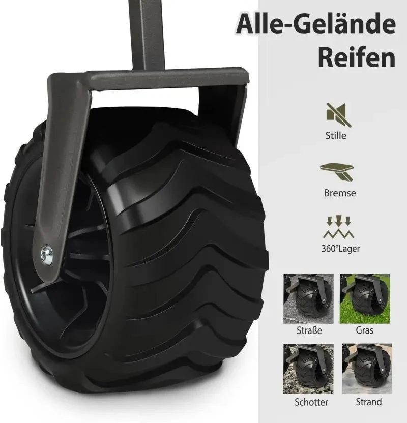 Sekey 94L / 200KG Faltbarer Bollerwagen, mit Bremsen und Extra Breiten Rädern