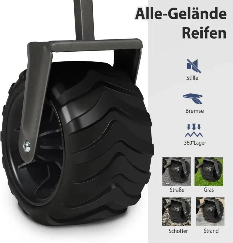 Sekey 94L / 200KG Faltbarer Bollerwagen, mit Bremsen und Extra Breiten Rädern