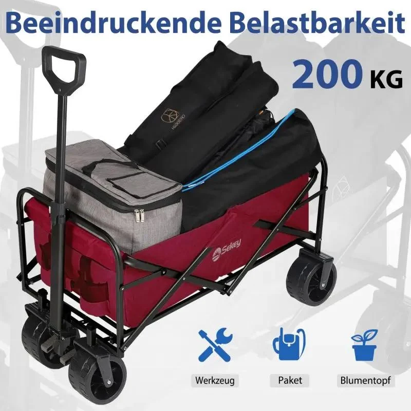 Sekey 94L / 200KG Faltbarer Bollerwagen, mit Bremsen und Extra Breiten Rädern