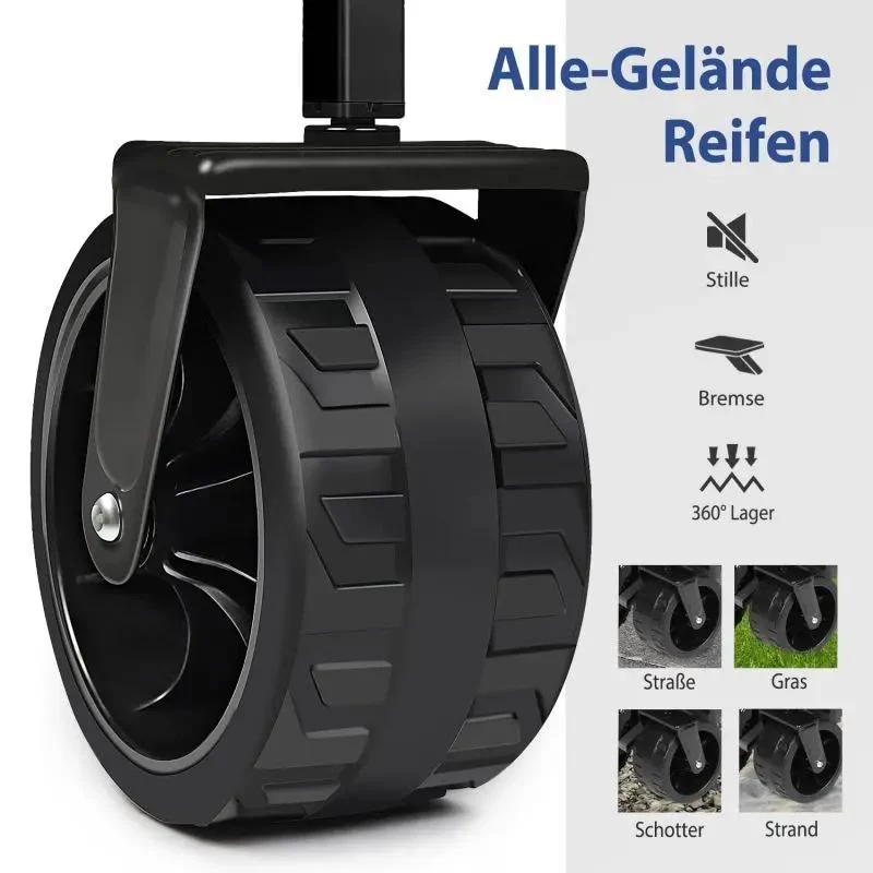 Sekey 94L / 200KG Faltbarer Bollerwagen, mit Bremsen und Extra Breiten Rädern