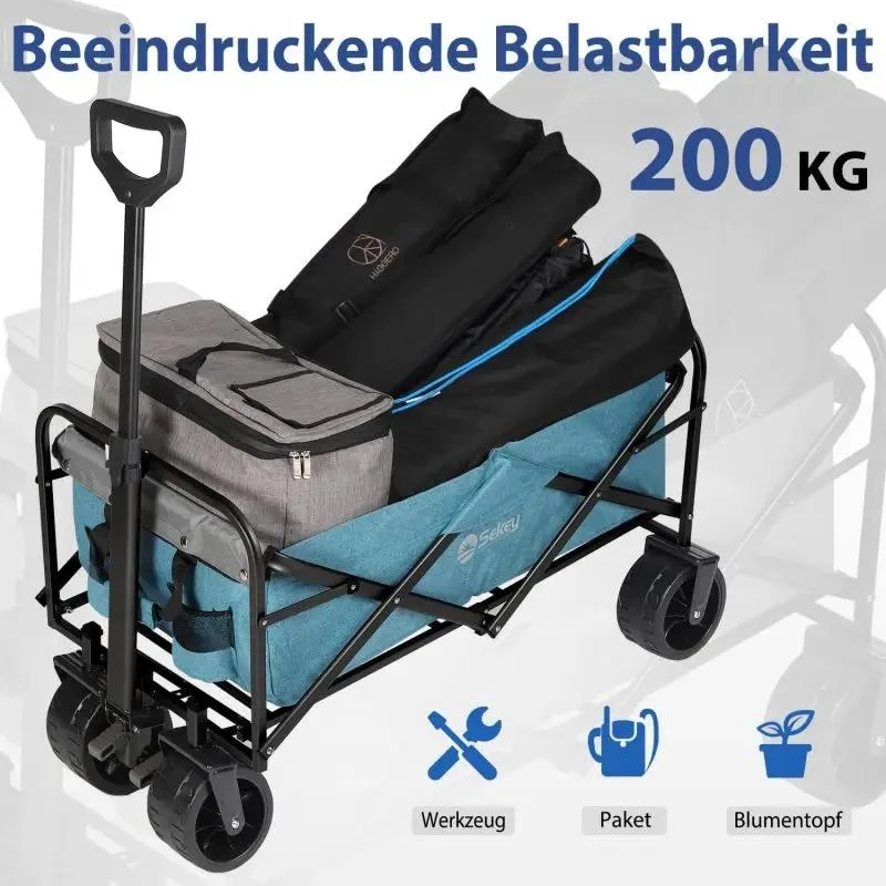 Sekey 94L / 200KG Faltbarer Bollerwagen, mit Bremsen und Extra Breiten Rädern