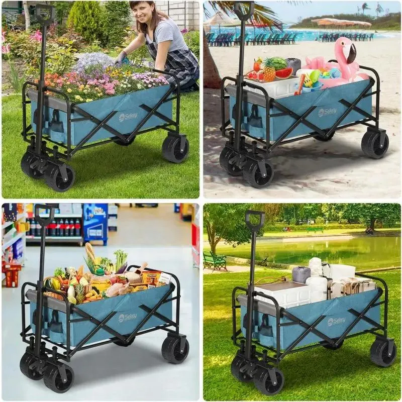 Sekey 94L / 200KG Faltbarer Bollerwagen, mit Bremsen und Extra Breiten Rädern