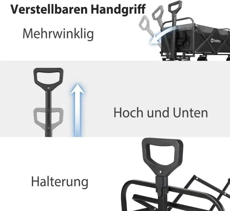Sekey 94L / 200KG Faltbarer Bollerwagen, mit Bremsen und Extra Breiten Rädern