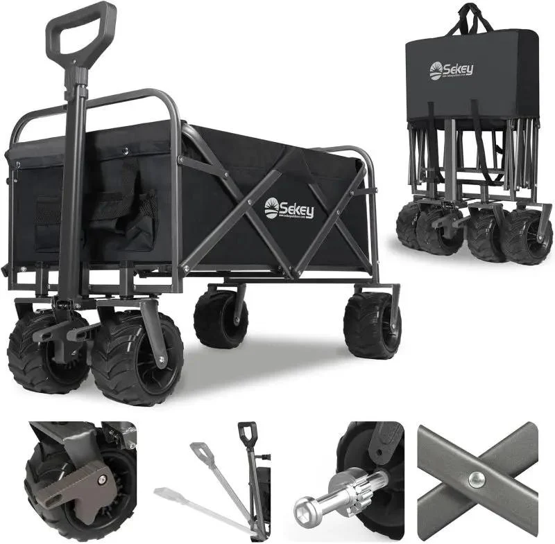 Sekey 94L / 200KG Faltbarer Bollerwagen, mit Bremsen und Extra Breiten Rädern