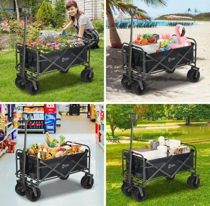 Sekey 94L / 200KG Faltbarer Bollerwagen, mit Bremsen und Extra Breiten Rädern