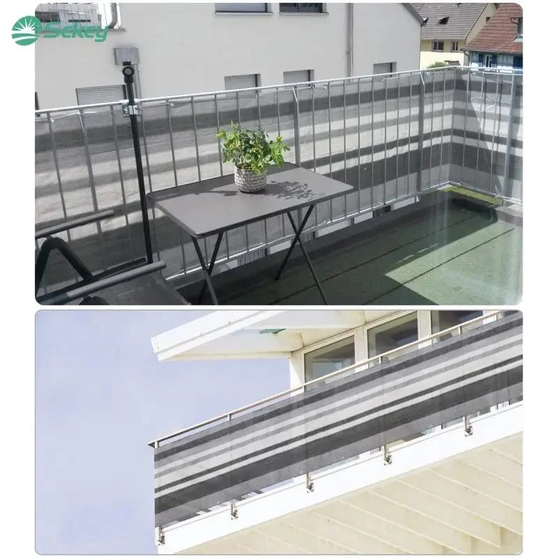Sekey Balkon Sichtschutz aus 220 g/m² HDPE, Grau-weiß-schwarz gestreif