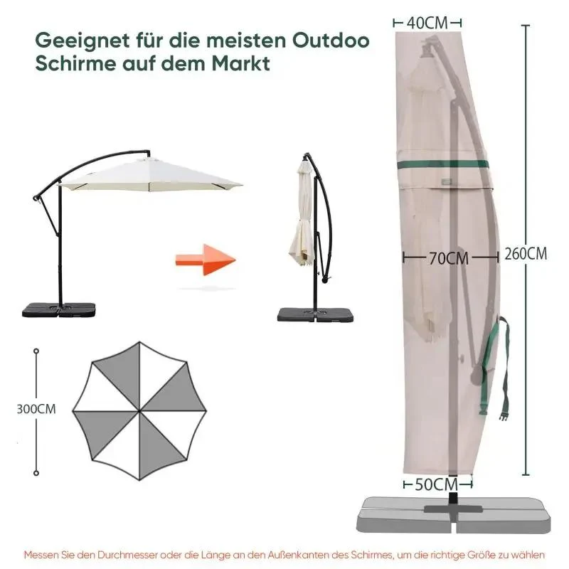 Sekey 260 x 40/70/50 cm Schutzhülle für 300 cm Ampelschirm, aus Polyester-Gewebe