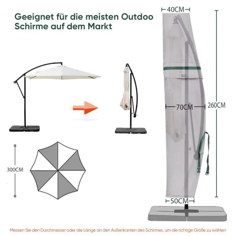 Sekey 260 x 40/70/50 cm Schutzhülle für 300 cm Ampelschirm, aus Polyester-Gewebe