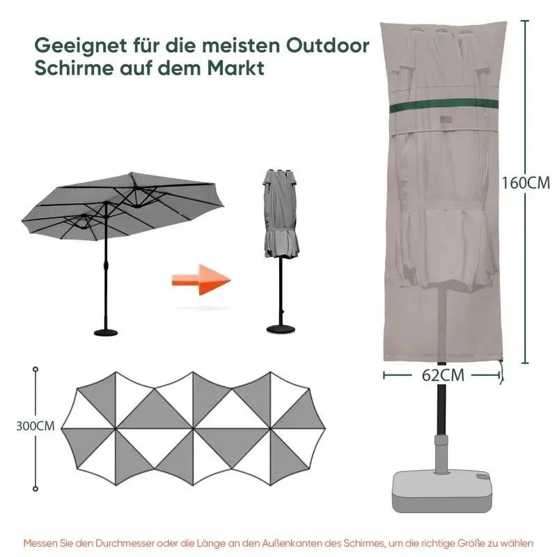 Sekey 160 x 62 cm Schutzhülle für Doppelsonnenschirm, aus Polyester-Gewebe