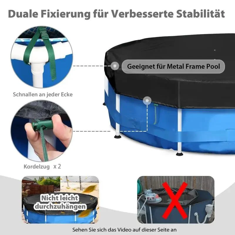 Sekey Poolabdeckung aus 420D Oxford, Schwarz