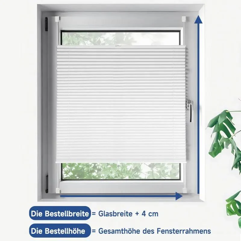 Sekey Plissee ohne Bohren, 100% Verdunkelung,Weiß