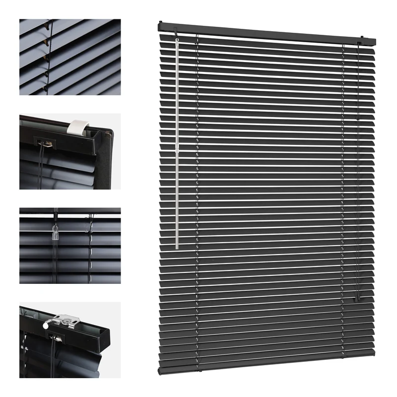 Sekey Aluminium-Jalousie ohne Bohren, 25mm Alu-Lamellen, Schwarz