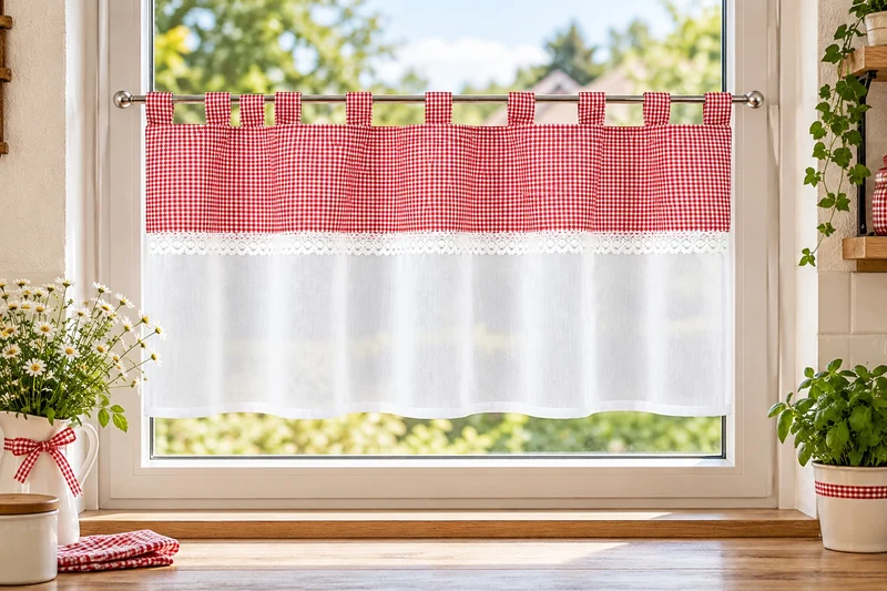 Design Schlaufen Scheibengardine Landhaus rot BxH 48x140cm