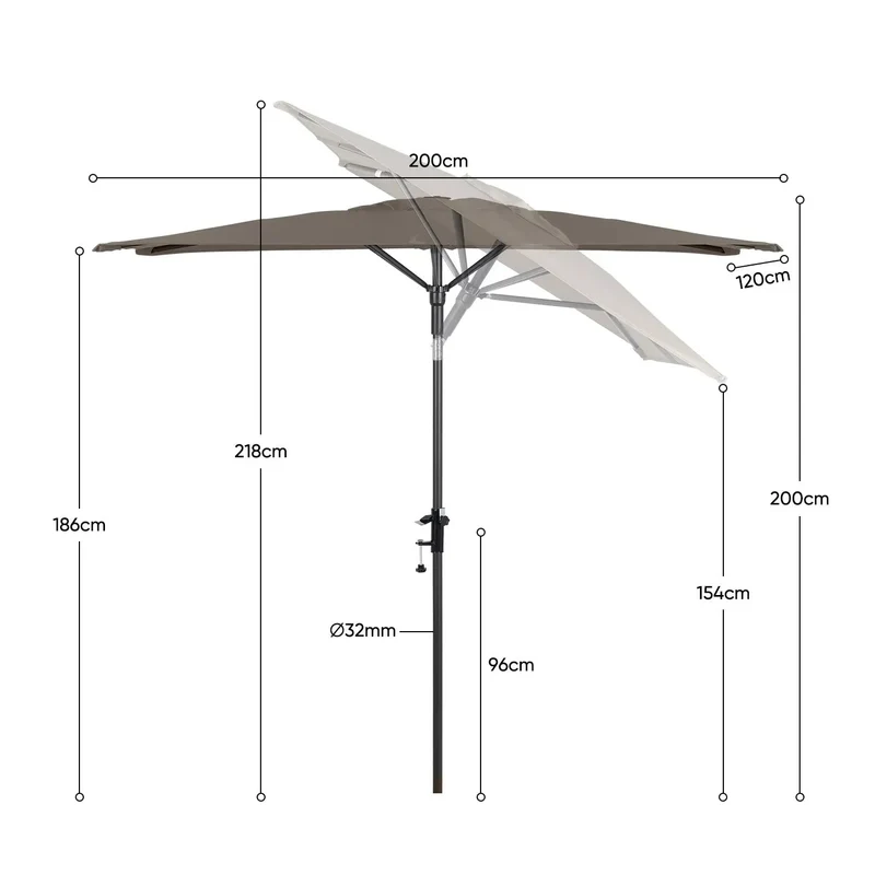 Sekey 200 x 125 cm Balkonschirm Rechteckig mit Balkongeländer, Sonnenschutz UV50+