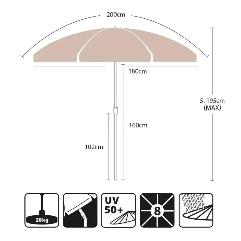 Sekey 200 cm Sonnenschirm mit Schutzhülle, Sonnenschutz UV50+