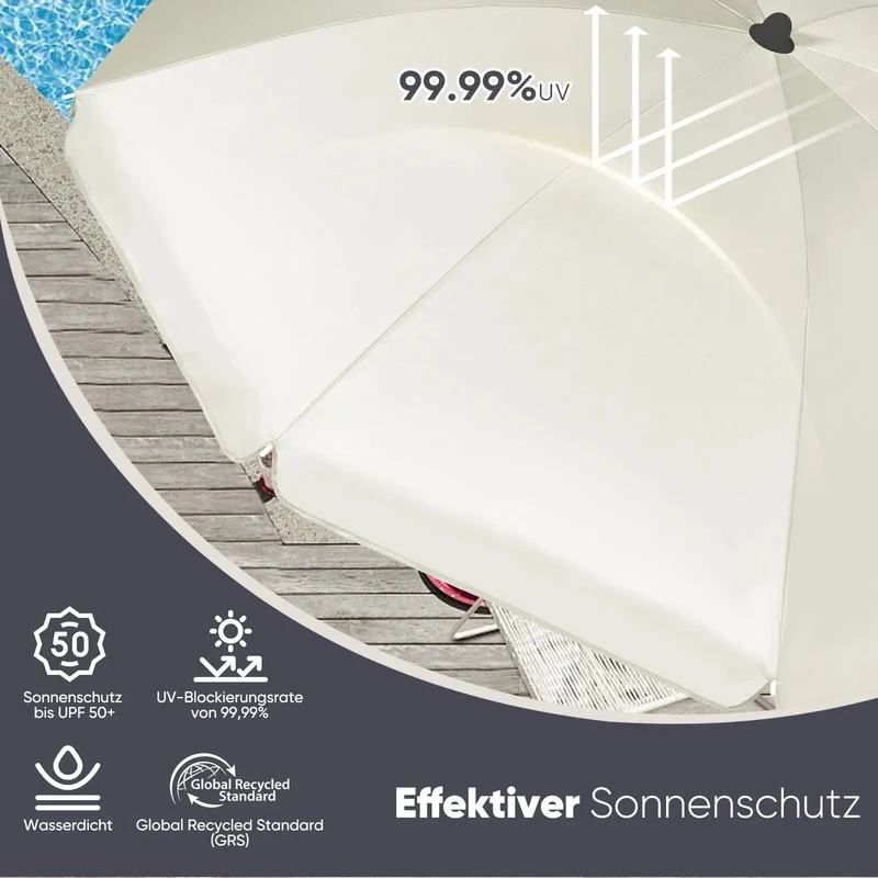Sekey 200 cm Sonnenschirm mit Schutzhülle, Sonnenschutz UV50+