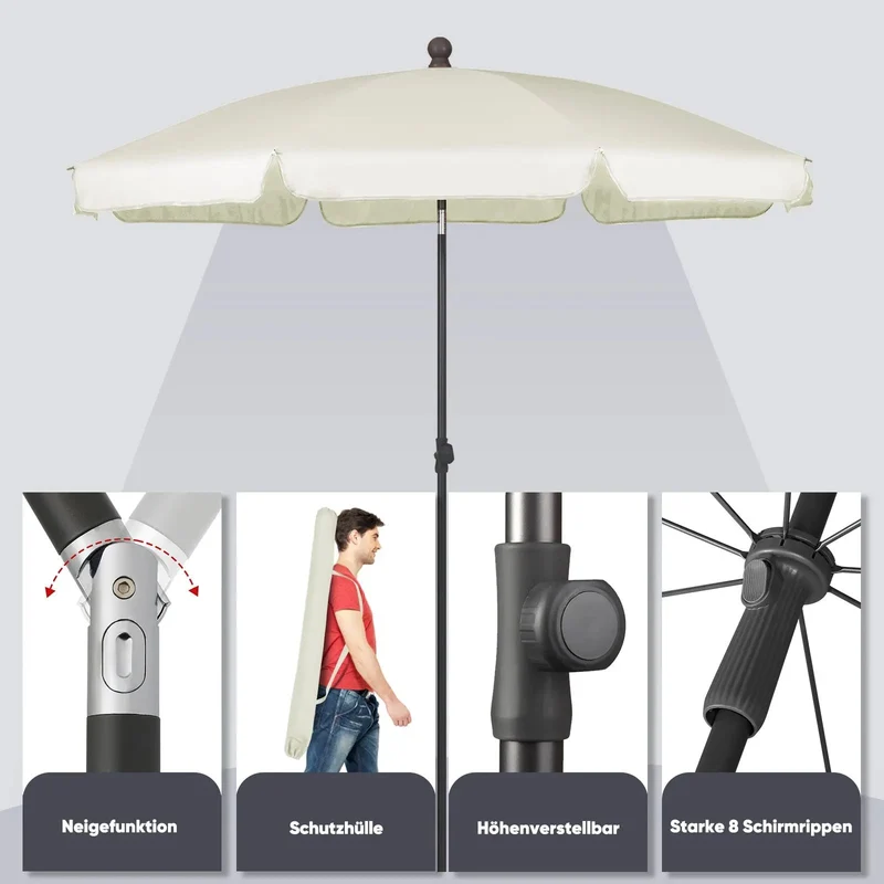 Sekey 200 cm Sonnenschirm mit Schutzhülle, Sonnenschutz UV50+