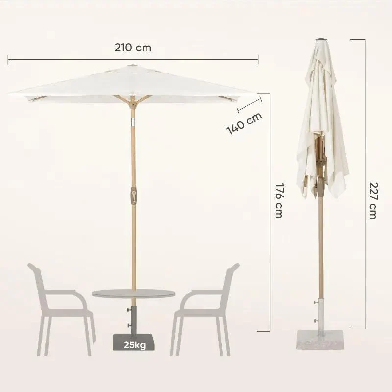Sekey 210 x 140 cm Alu Sonnenschirm mit Kurbel, Sonnenschutz UV50+, aus Holz-Metall