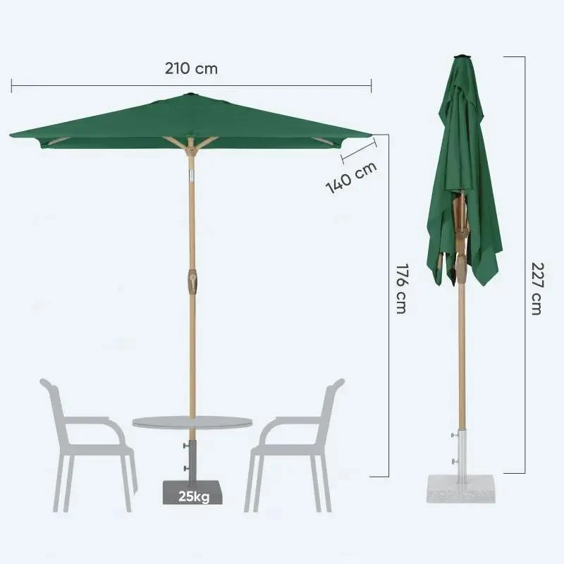 Sekey 210 x 140 cm Alu Sonnenschirm mit Kurbel, Sonnenschutz UV50+, aus Holz-Metall