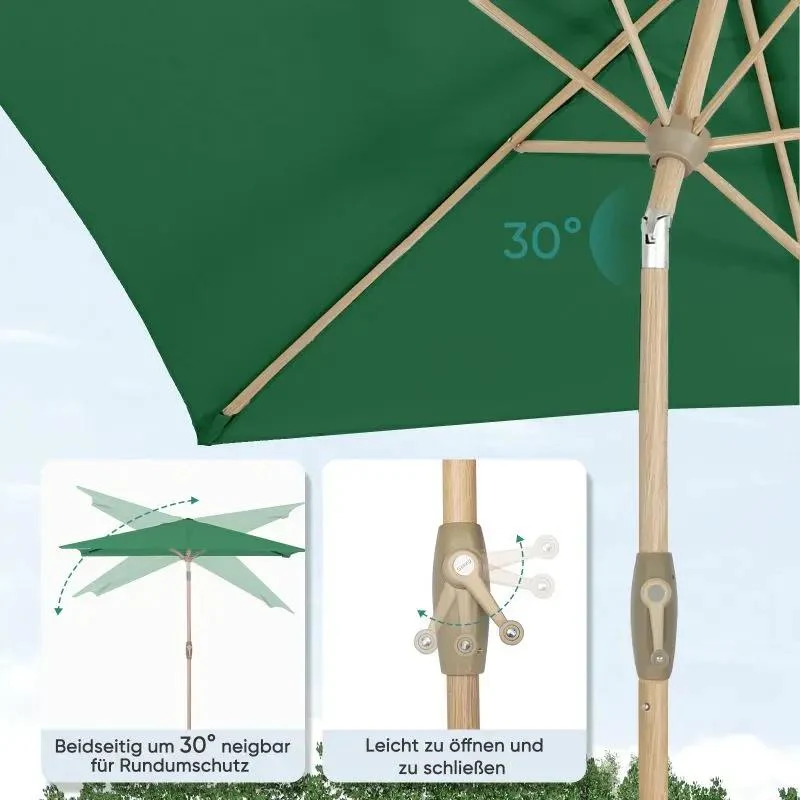 Sekey 210 x 140 cm Alu Sonnenschirm mit Kurbel, Sonnenschutz UV50+, aus Holz-Metall