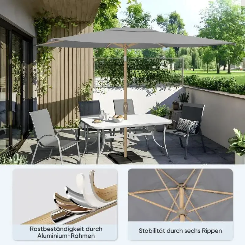 Sekey 210 x 140 cm Alu Sonnenschirm mit Kurbel, Sonnenschutz UV50+, aus Holz-Metall